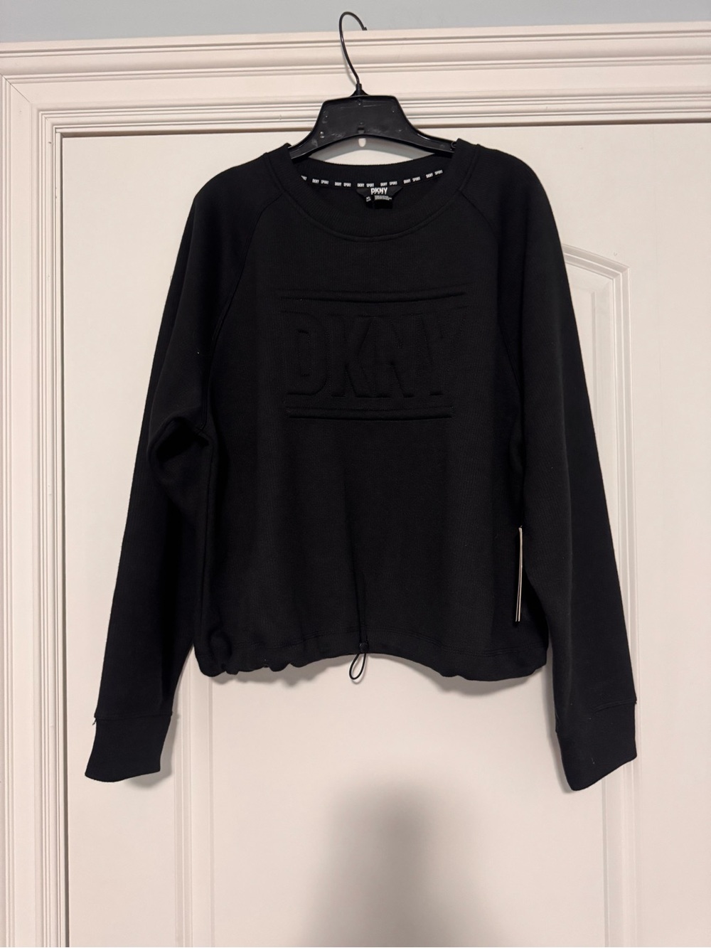 DKNY Black Crewneck Sweatshirt with Raised Logo